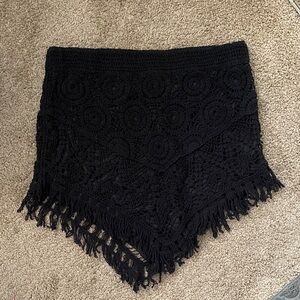 Surf Gypsy Black Crochet Fringe Skirt